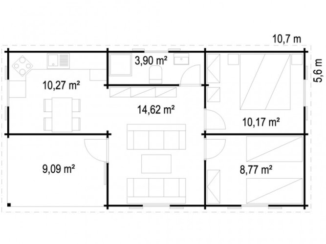 Přízemní rekreační chata Žermanice (5,6 x 10,7 m) - Montáž: Bez montáže