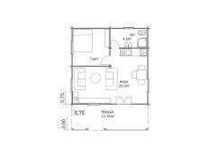 Přízemní rekreační chata Hodonín (5,75 x 7,75 m)