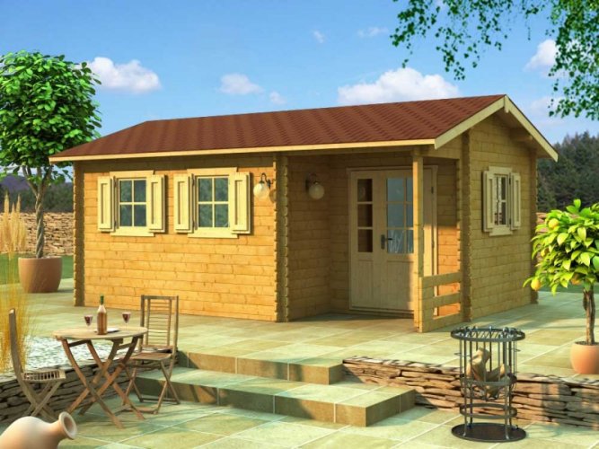 Přízemní rekreační chata Bludovice 1 (3,75 x 5,75 m) - Tloušťka stěny: Tloušťka stěny 40 mm, Montáž: Bez montáže