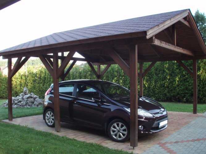 Přístřešek pro 2 automobily - Montáž: S montáží, Příprava střechy: Laťování - hranoly