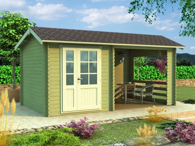 Zahradní domek TYP 04 - Rozměry: 595 x 295 cm, Tloušťka stěny: Tloušťka stěny 40 mm, Montáž: Bez montáže, Podlaha: S dřevěnou podlahou 19 mm, Montáž podlahy: S montáží podlahy
