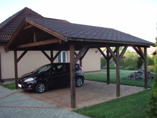 Přístřešek pro 2 automobily - Montáž: S montáží, Příprava střechy: Laťování - hranoly