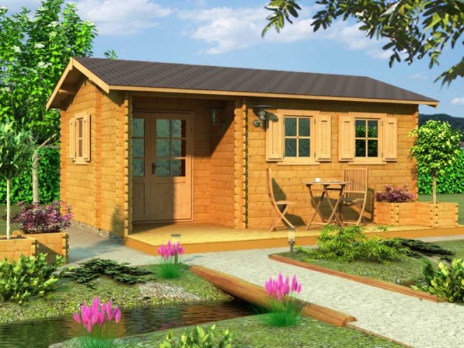 Přízemní rekreační chata Bludovice 2 (3,75 x 5,75 m) - Tloušťka stěny: Tloušťka stěny 40 mm, Montáž: Bez montáže
