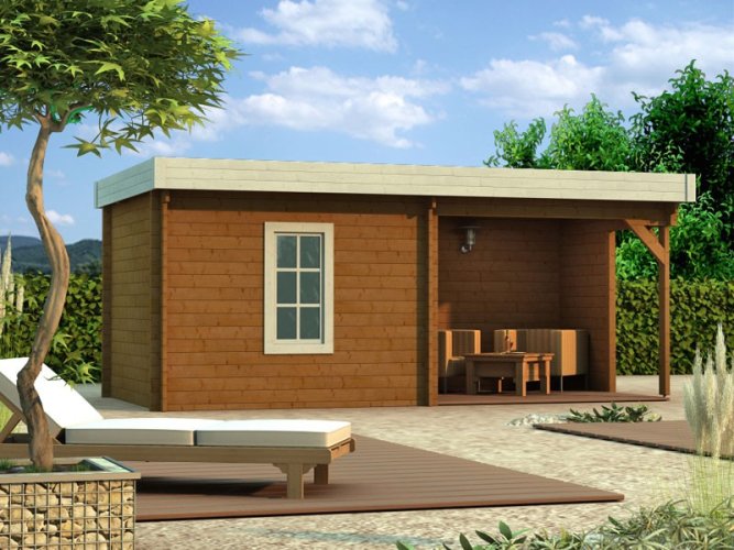 Zahradní domek TYP 08 - Rozměry: 595 x 395 cm, Tloušťka stěny: Tloušťka stěny 40 mm, Montáž: Bez montáže, Podlaha: Bez podlahy, Montáž podlahy: Bez montáže podlahy