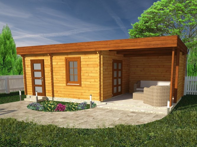 Přízemní rekreační chata Studénka (3,75 x 7,8 m) - Tloušťka stěny: Tloušťka stěny 60 mm, Montáž: Bez montáže
