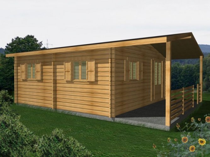 Přízemní rekreační chata Hodonín (5,75 x 7,75 m) - Tloušťka stěny: Tloušťka stěny 60 mm, Montáž: S montáží