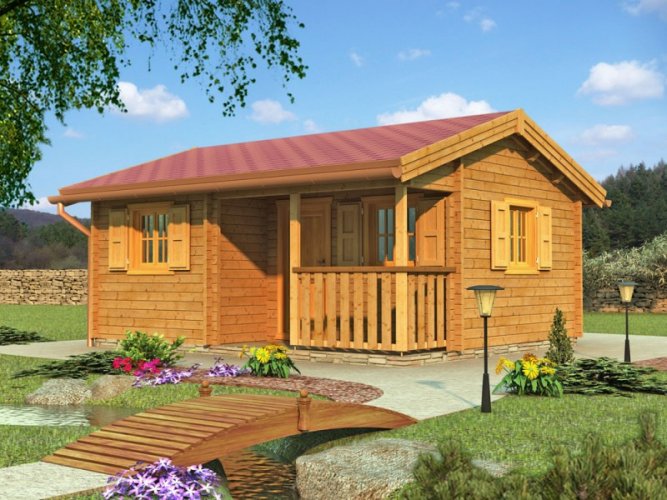 Přízemní rekreační chata Praha (4,75 x 5,75 m) - Tloušťka stěny: Tloušťka stěny 40 mm, Montáž: S montáží