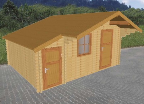 Zahradní domek TYP 145 s přístavbou (100 cm) - Rozměry: 395 x 295 cm, Tloušťka stěny: Tloušťka stěny 40 mm, Montáž: S montáží, Podlaha: S dřevěnou podlahou 19 mm, Montáž podlahy: S montáží podlahy
