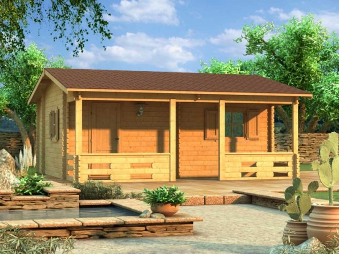 Přízemní rekreační chata Sušice (5,75 x 5,75 m) - Tloušťka stěny: Tloušťka stěny 60 mm, Montáž: Bez montáže