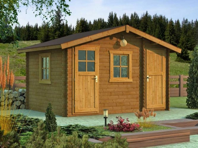 Zahradní domek TYP 03 - Rozměry: 395 x 395 cm, Tloušťka stěny: Tloušťka stěny 40 mm, Montáž: S montáží, Podlaha: S dřevěnou podlahou 19 mm, Montáž podlahy: S montáží podlahy