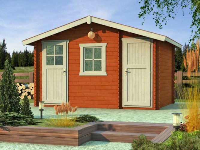 Zahradní domek TYP 03 - Rozměry: 395 x 395 cm, Tloušťka stěny: Tloušťka stěny 40 mm, Montáž: S montáží, Podlaha: S dřevěnou podlahou 19 mm, Montáž podlahy: S montáží podlahy