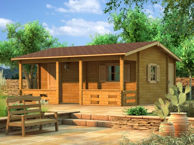 Přízemní rekreační chata Sušice (5,75 x 5,75 m) - Tloušťka stěny: Tloušťka stěny 60 mm, Montáž: Bez montáže