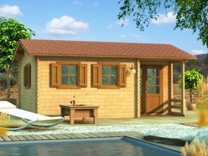 Přízemní rekreační chata Bludovice 1 (3,75 x 5,75 m) - Tloušťka stěny: Tloušťka stěny 40 mm, Montáž: Bez montáže