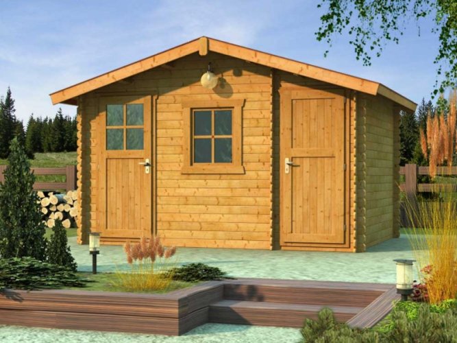 Zahradní domek TYP 03 - Rozměry: 395 x 395 cm, Tloušťka stěny: Tloušťka stěny 40 mm, Montáž: S montáží, Podlaha: S dřevěnou podlahou 19 mm, Montáž podlahy: S montáží podlahy