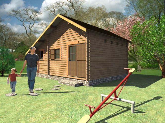 Přízemní rekreační chata Semily s přístavbou (6,35 x 4,75 m) - Tloušťka stěny: Tloušťka stěny 40 mm, Montáž: S montáží