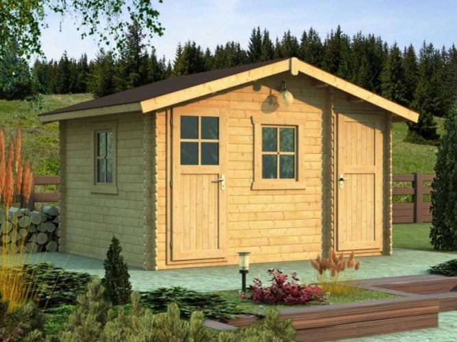 Zahradní domek TYP 03 - Rozměry: 395 x 395 cm, Tloušťka stěny: Tloušťka stěny 40 mm, Montáž: S montáží, Podlaha: S dřevěnou podlahou 19 mm, Montáž podlahy: S montáží podlahy